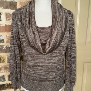 Liz Claiborne Striped Glitter Long Sleeve Cowl Neck Sweater Marled Brown Size S